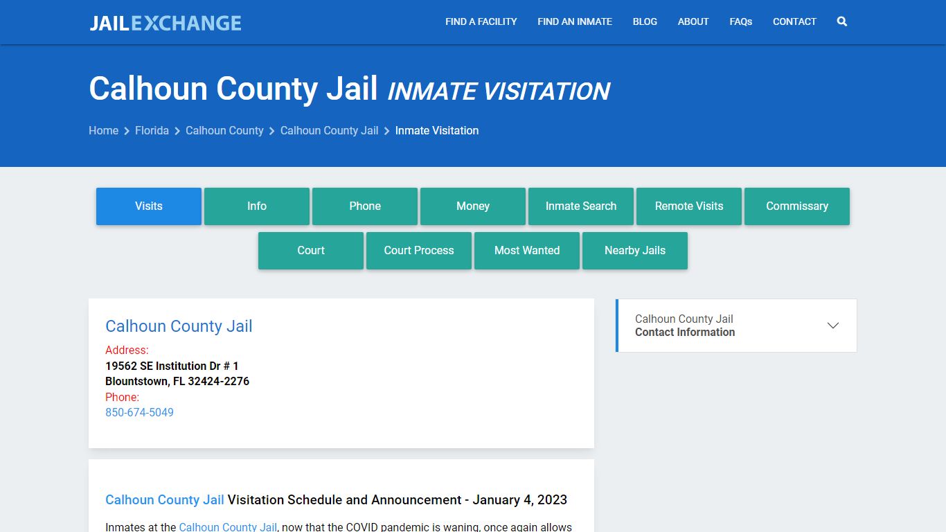 Inmate Visitation - Calhoun County Jail, FL - Jail Exchange